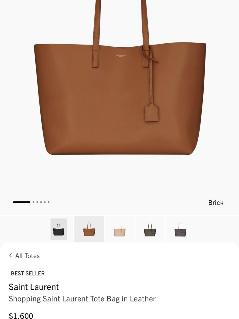 Saint Laurent Brick Brown Leather Tote with Tag